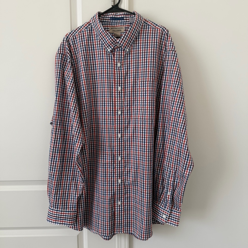 Mens 2XL Tall Duluth Trading Wrinklefighter Shirt Plaid Magnetic Buttons Oxford
